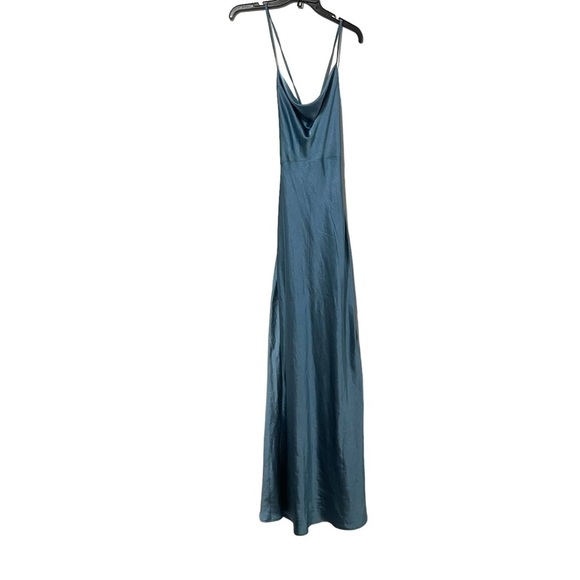 Lulu’s Inspire Romance Slate Blue Satin Cowl Neck Lace-Up Maxi Dress Size Large - Picture 3 of 7